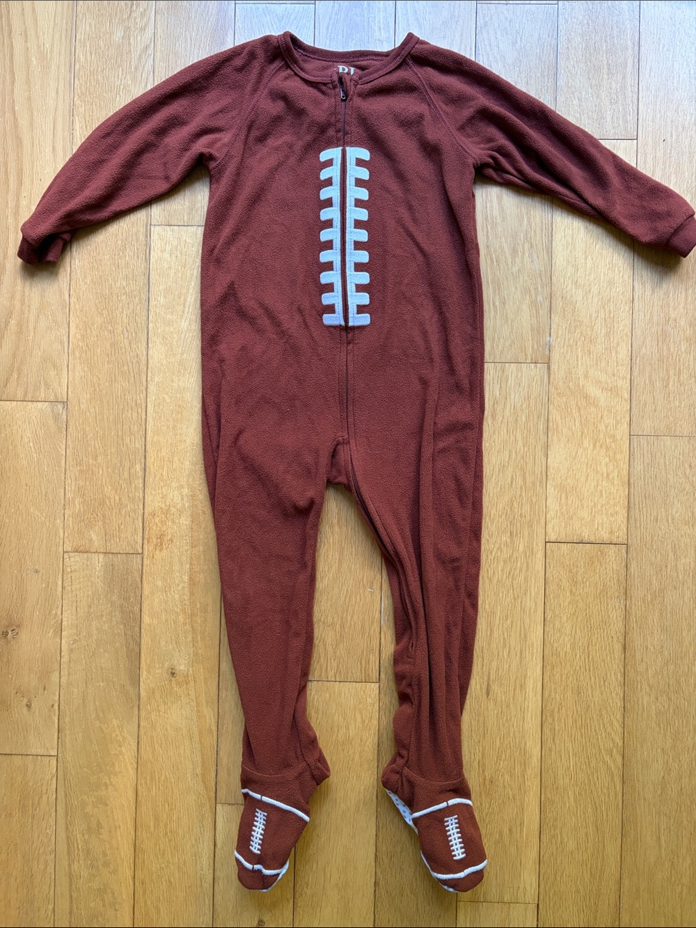 🏈Kids Brown Fleece Football Footed One-Piece Sleeper